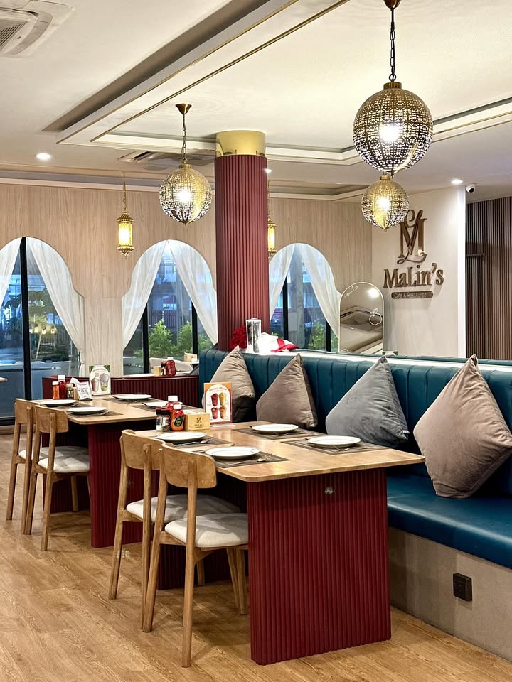 MaLin's Cafe interior seating area with warm lighting